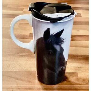 New Evergreen Realistic Horse Ceramic Travel Coffee Mug with Lid